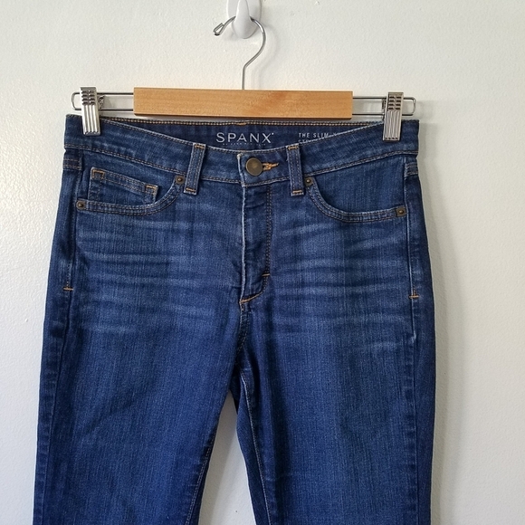 Spanx The Slim-X Straight Blue Midrise Dark Wash Denim Size 27 - Picture 6 of 12